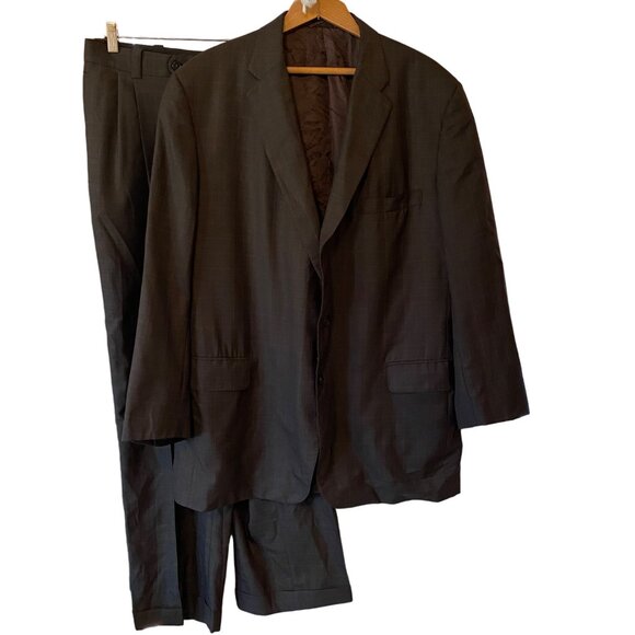 Men's Tom James Executive Collection Brown 2 Piece Suit Set Coat 48/Pants 40